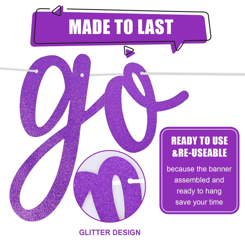 Vibzox Purple Go Shawty It's Your Birthday Banner Balloons Set, Glitter Happy Birthday Banner with Purple Silver Confetti Balloon Star Foil Balloon for Girls Women Hip Hop Rap Theme Birthday Party Decoration - Image 2