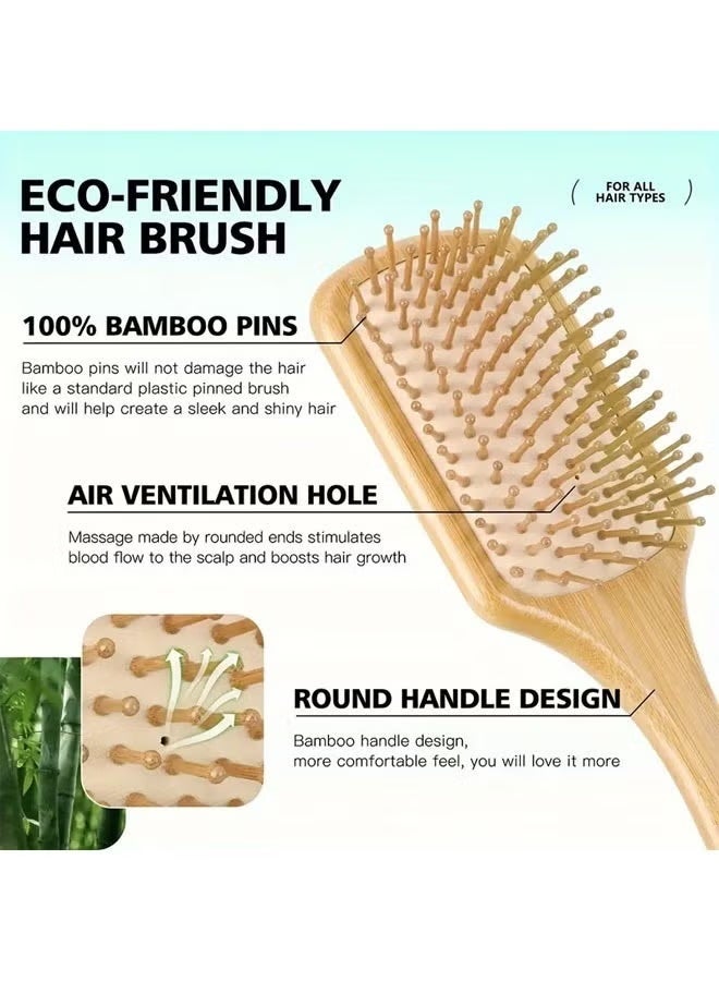 JUMEI 4-Piece Bamboo Hair Brush & Comb Set – Detangling Paddle Brush, Wooden Combs, Eco-Friendly, Handmade, for Women, Men & Kids - Image 2