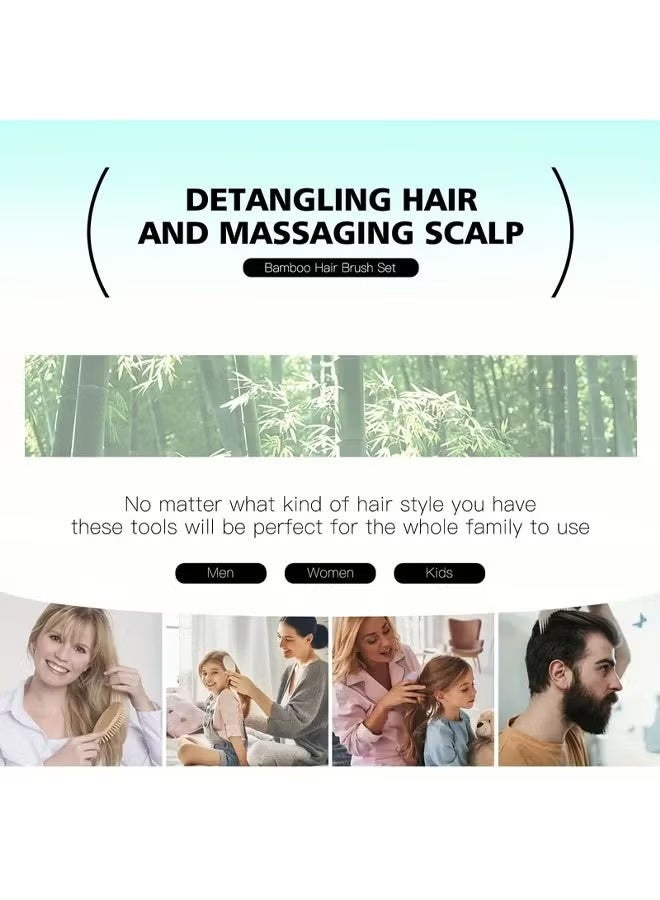 JUMEI 4-Piece Bamboo Hair Brush & Comb Set – Detangling Paddle Brush, Wooden Combs, Eco-Friendly, Handmade, for Women, Men & Kids - Image 5