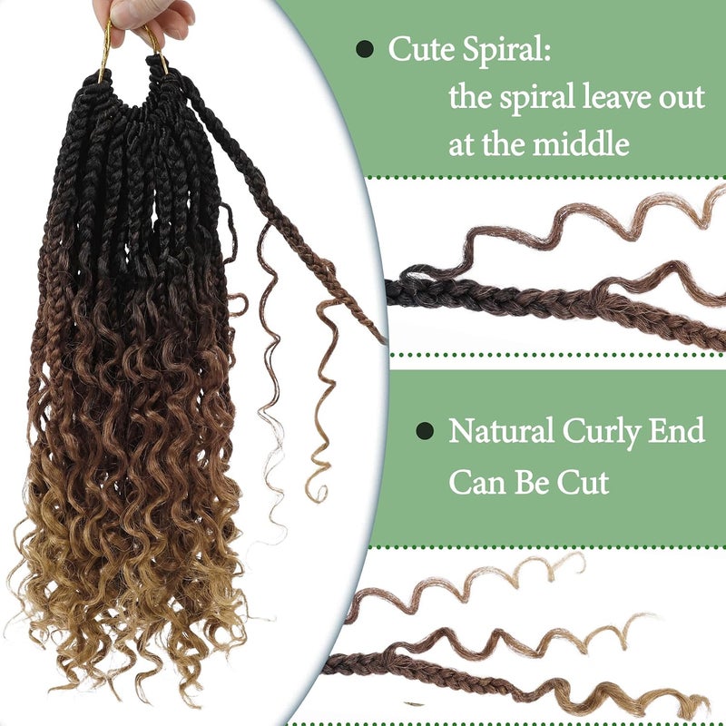 Eerya Goddess Box Braids Crochet Hair 12 Inch 8 Packs Pre-looped Bohemian Crochet Boho Box Braids With Curly Ends 3X Crochet Braids Hair for Women Synthetic Braiding Hair 16 Strands (#1B/30/27) - Image 4