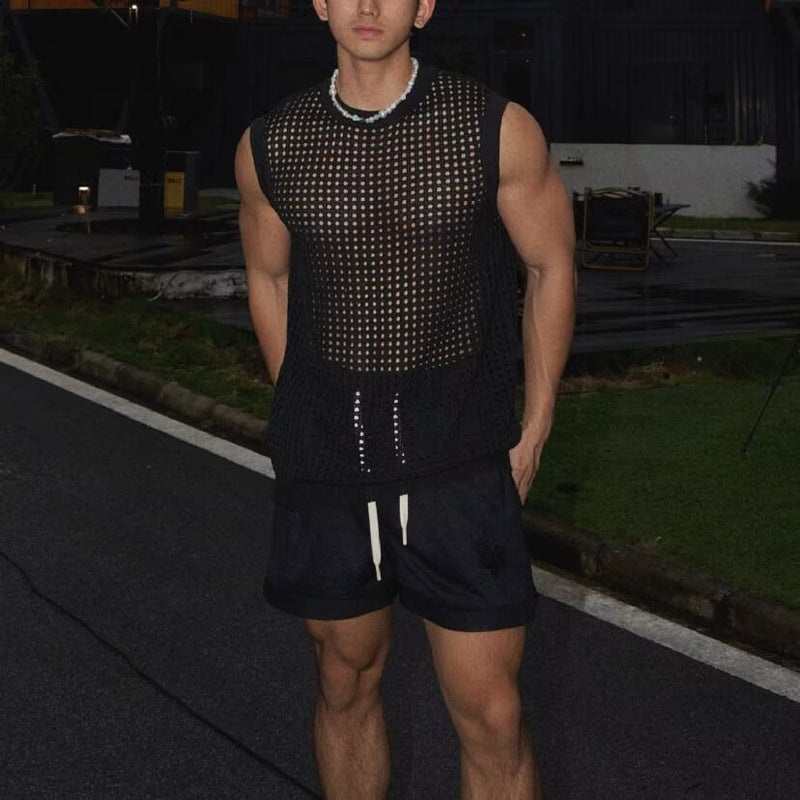 Korean Style Semi-Transparent Hollow Knitted Vest For Men, Niche Design, Internet Celebrity, Handsome Pullover, High-End Top Trend - Image 4