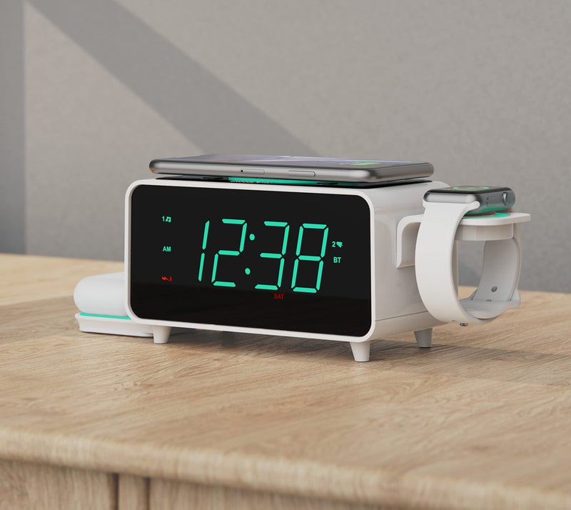 Emerson Smartset Dual Alarm Clock FM Radio with Wireless Charging, Bluetooth Speaker, Ultra Fast Charging for Airpods/iPhone, Foldable Stand, USB Charger, Adjustable LED Glow, ER100501 - Image 2