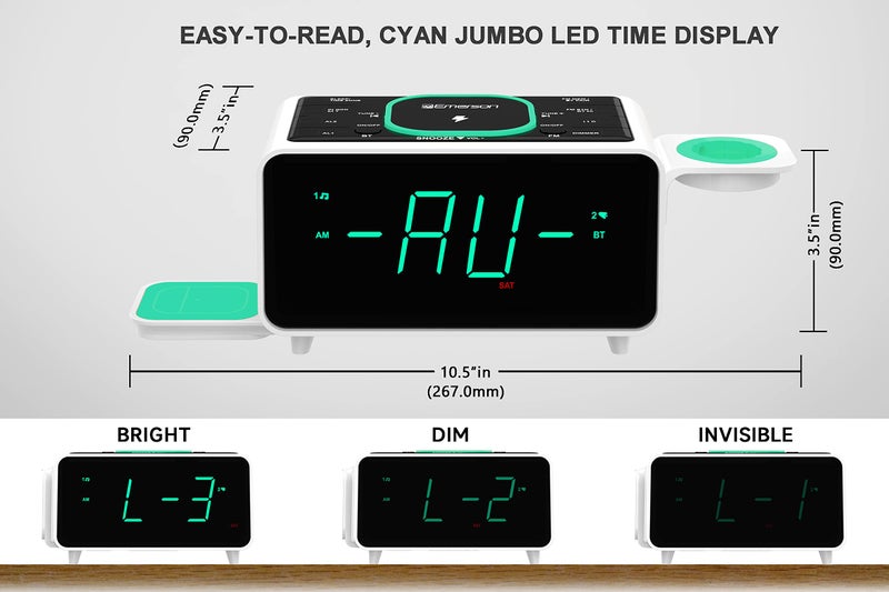 Emerson Smartset Dual Alarm Clock FM Radio with Wireless Charging, Bluetooth Speaker, Ultra Fast Charging for Airpods/iPhone, Foldable Stand, USB Charger, Adjustable LED Glow, ER100501 - Image 4