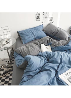 INFOSUN Duvet Cover Set Queen Size 4 Pcs, Include 1 Quilt Cover 200 x 230cm & 2 Pillow Cases 48 x 74cm & 1 Bedsheet 235 x 250cm, Super Soft Quality Cotton Bedding Set, NO Comforter - Blue Grey  - Image 1