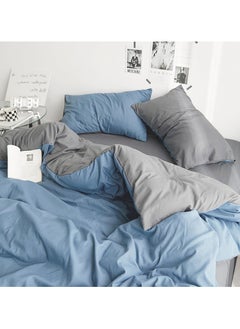 INFOSUN Duvet Cover Set Queen Size 4 Pcs, Include 1 Quilt Cover 200 x 230cm & 2 Pillow Cases 48 x 74cm & 1 Bedsheet 235 x 250cm, Super Soft Quality Cotton Bedding Set, NO Comforter - Blue Grey  - Image 2