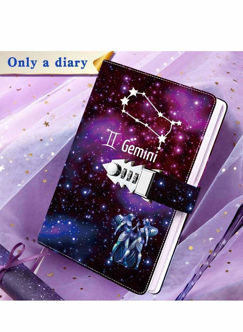 Y&D Diary With Lock, Gemini Starry Sky Refillable Password Noteook, Constellation Writing Notebook A5 for Girls Ladies Children constellation Gifts (8.5 x 5.9 inches) - Image 3