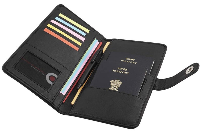 COI Multiple Black Passport Organizer/Elegant Faux Leather Travel Wallet Card Document Holder New Year 2026, Pocket Journal, Desk Table Stationery Gift for Mom and Dad - Image 1