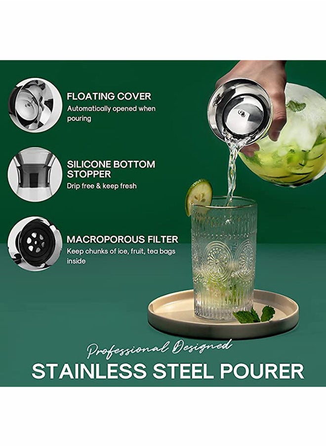 AKDC Glass Carafe 1600ml, Stainless Steel Silicone Filter Lid Borosilicate Glass Pitcher with Flow Lid, Water Jug, Juice Pitcher for Homemade Beverage Serving Wine Coffee Milk Iced Tea Kitchen Home  - Image 5