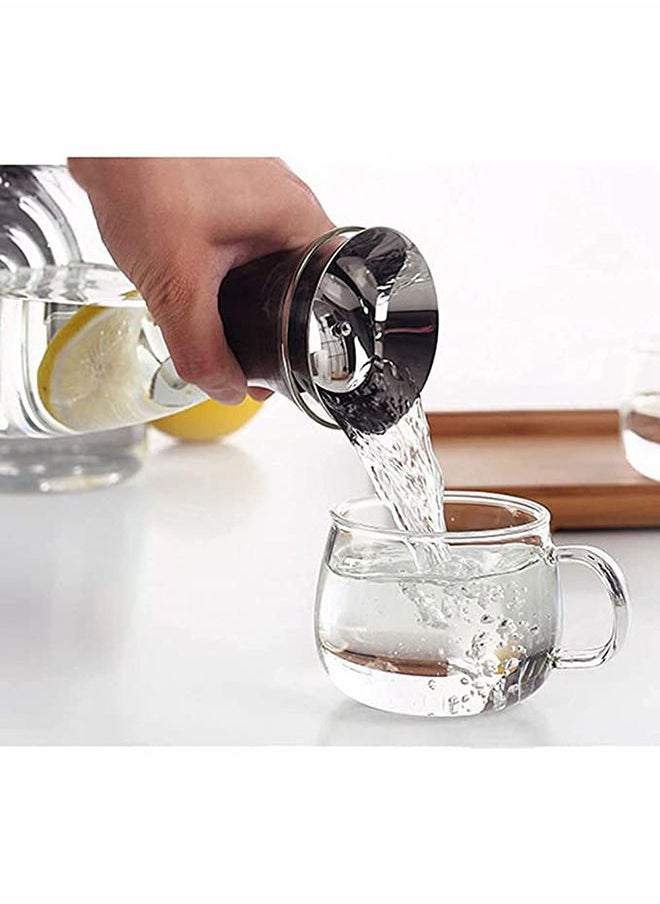 AKDC Glass Carafe 1600ml, Stainless Steel Silicone Filter Lid Borosilicate Glass Pitcher with Flow Lid, Water Jug, Juice Pitcher for Homemade Beverage Serving Wine Coffee Milk Iced Tea Kitchen Home  - Image 2