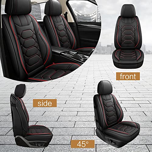 Pariitadin Leather Car Seat Covers Front Pair, Waterproof Faux Leather Seat Covers for Cars, Non-Slip Car Interior Covers Universal Fit for Most Cars Sedans Trucks SUVs, Black/Red - Image 4