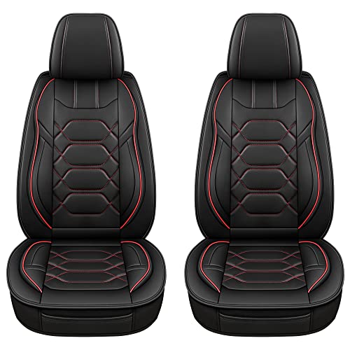 Pariitadin Leather Car Seat Covers Front Pair, Waterproof Faux Leather Seat Covers for Cars, Non-Slip Car Interior Covers Universal Fit for Most Cars Sedans Trucks SUVs, Black/Red - Image 2