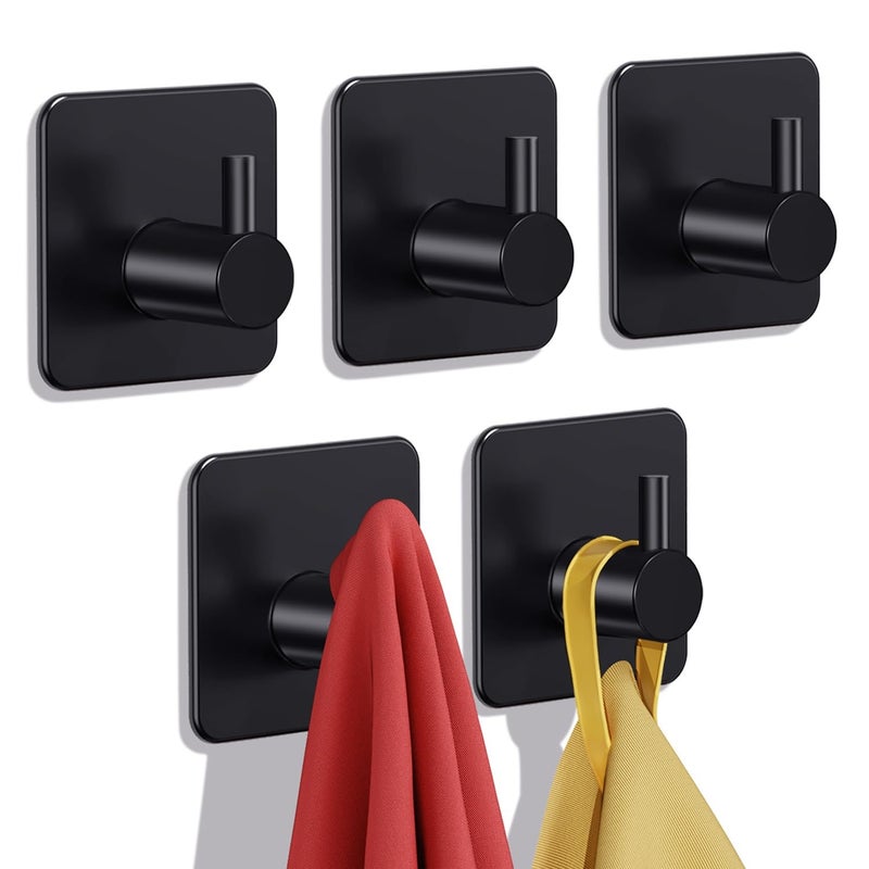 Auxmir Adhesive Hooks Heavy Duty 30lbMax Wall Hooks 5 Pack Self Adhesive Damage Free Towel Rack Stainless Steel for Coat Robe Waterproof Oilproof Rustproof for Bathroom Shower Kitchen Office