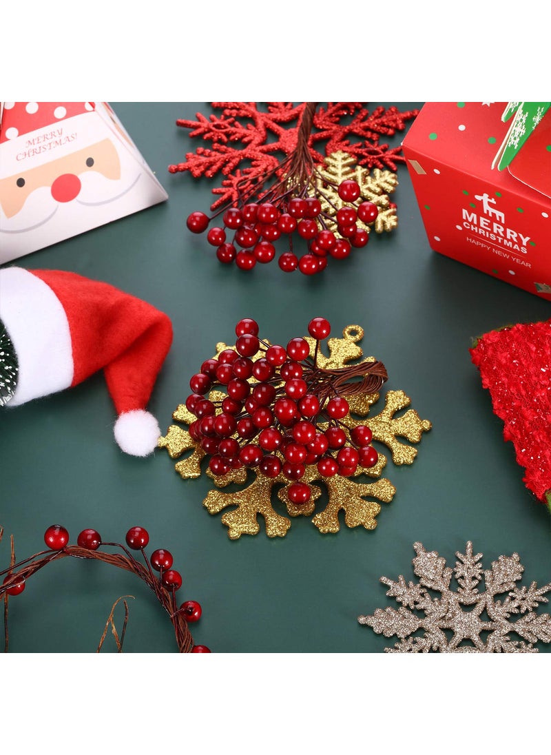 BBTO BBTO Artificial Holly Berries on Wire Stems  250 Stems with 500 Pieces 8 mm Fake Berries for Tree Decorations Wreath Craft Use Wedding Party Favor (Dark Red)  - Image 3