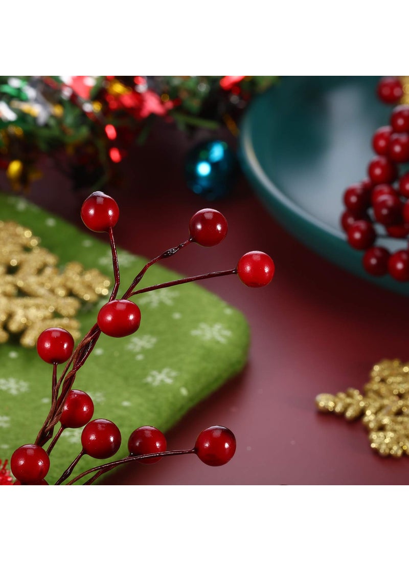 BBTO BBTO Artificial Holly Berries on Wire Stems  250 Stems with 500 Pieces 8 mm Fake Berries for Tree Decorations Wreath Craft Use Wedding Party Favor (Dark Red)  - Image 5
