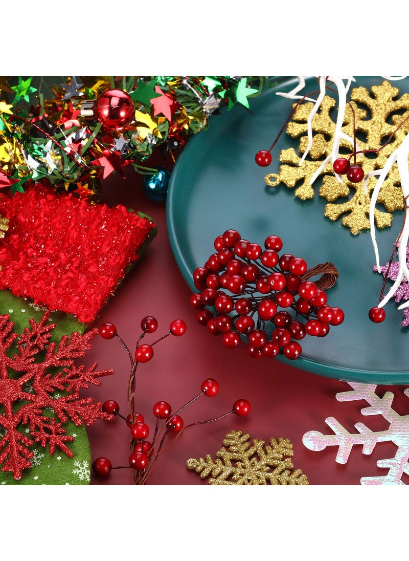 BBTO BBTO Artificial Holly Berries on Wire Stems  250 Stems with 500 Pieces 8 mm Fake Berries for Tree Decorations Wreath Craft Use Wedding Party Favor (Dark Red)  - Image 4