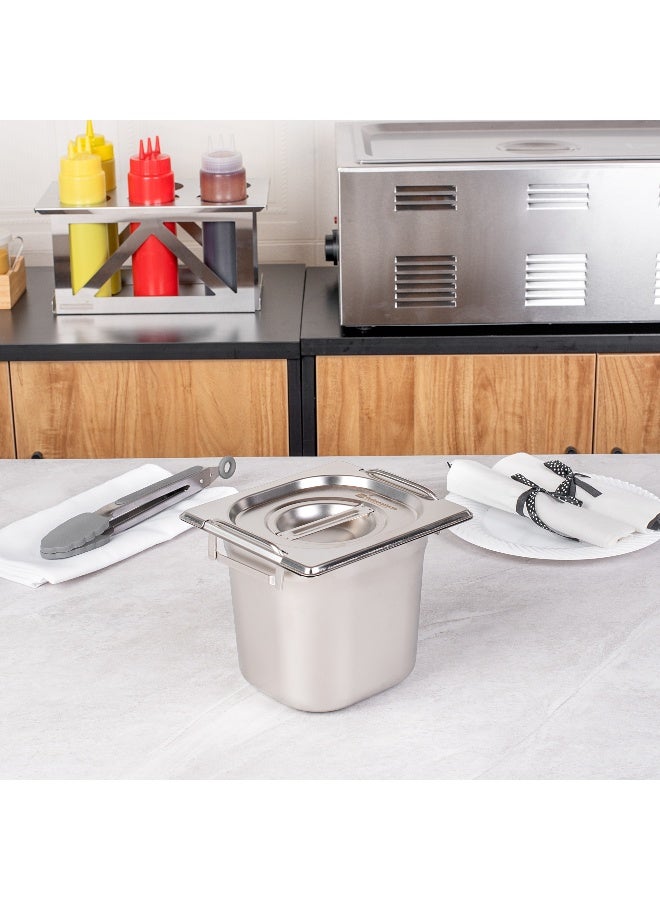 Restaurantware LID ONLY: Met Lux 7 x 6.4 Inch Steam Table Pan Lid, 1 Hotel Pan Lid - Fits 1/6 Size Steam Table Pan, Table Pan Sold Separately, Stainless Steel Steam Pan Cover, Built-In Handle  - Image 4