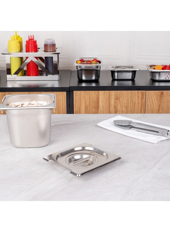 Restaurantware LID ONLY: Met Lux 7 x 6.4 Inch Steam Table Pan Lid, 1 Hotel Pan Lid - Fits 1/6 Size Steam Table Pan, Table Pan Sold Separately, Stainless Steel Steam Pan Cover, Built-In Handle  - Image 3