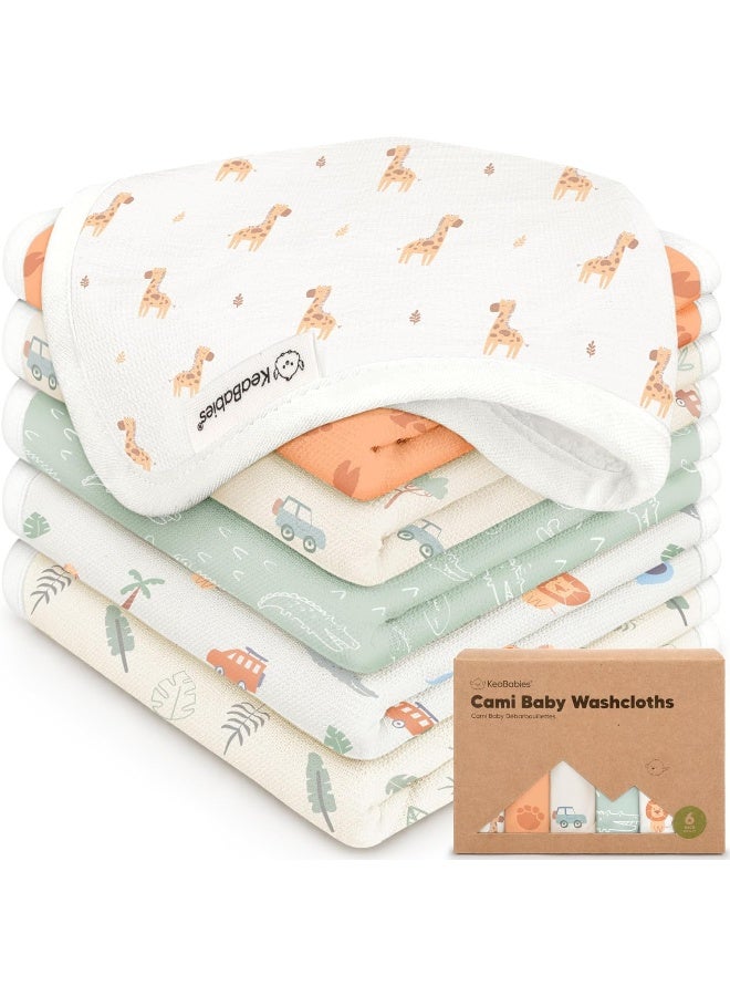 KeaBabies 6-Pack Cotton Baby Washcloths for Newborn - Organic Cotton Muslin Soft Wash Cloths for Babies, Infant, Kids, Toddler Towels for Boy,Girl,Super Absorbent Face Cloths,Scratch-free Baby Rags (Wilderness) - Image 1