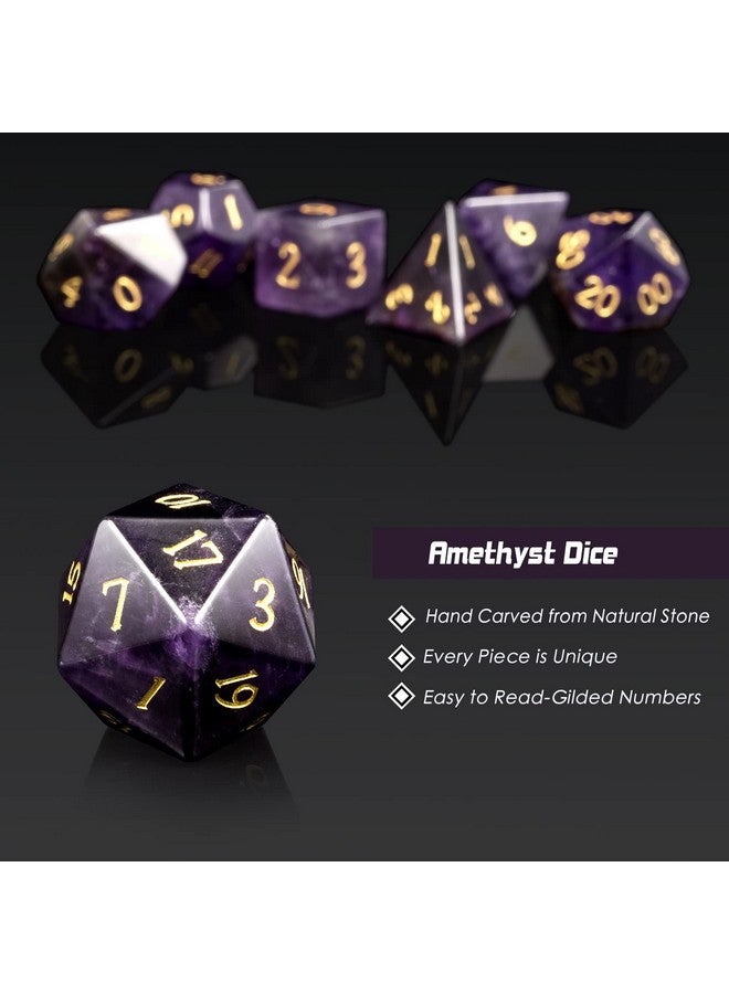 DNDND DNDND Amethyst Crystal DND Dice Set 7 PCS Gemstone D&D Dice with Gorgeous Gift Case for Dungeons and Dragon Tabletop Game (Amethyst)  - Image 3
