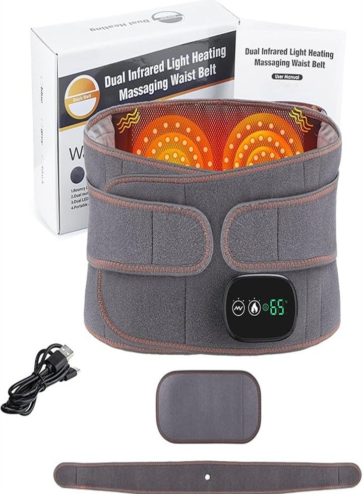 Loquat New Multifunctional Massage Heating Pad, Cordless Heated Back Support Massage for Men and Women, Back Heating Support Belt with 3 Vibration and Heat Settings (Gray) - Image 1