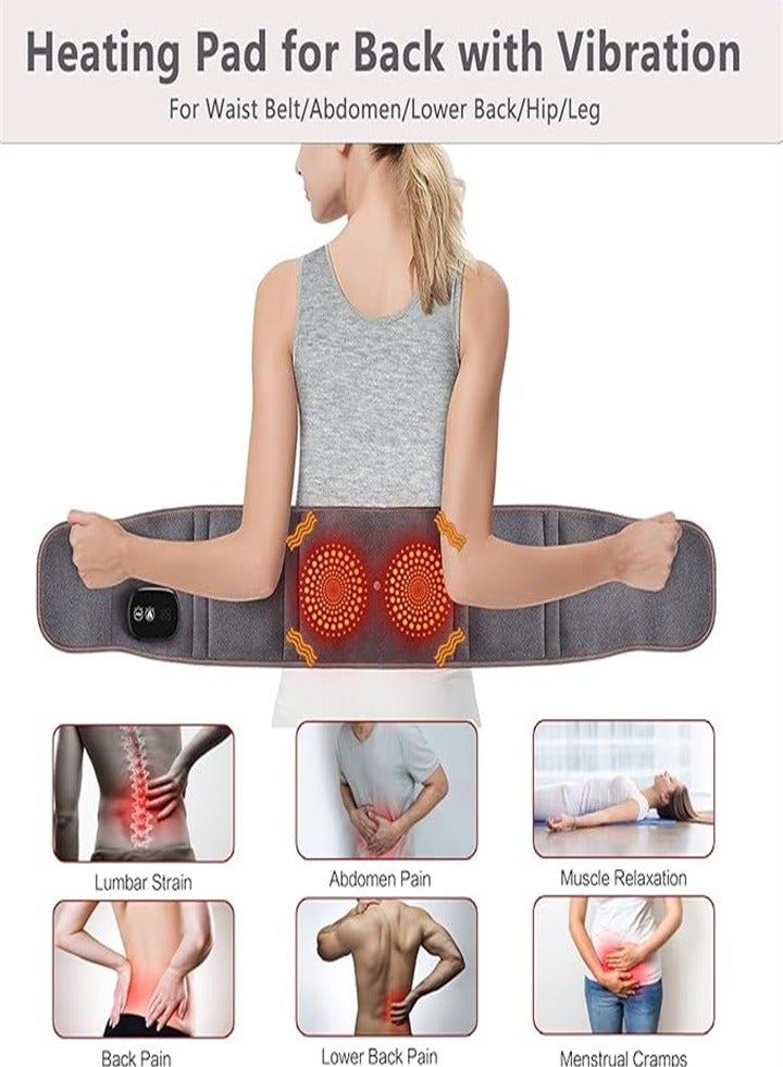 Loquat New Multifunctional Massage Heating Pad, Cordless Heated Back Support Massage for Men and Women, Back Heating Support Belt with 3 Vibration and Heat Settings (Gray) - Image 2