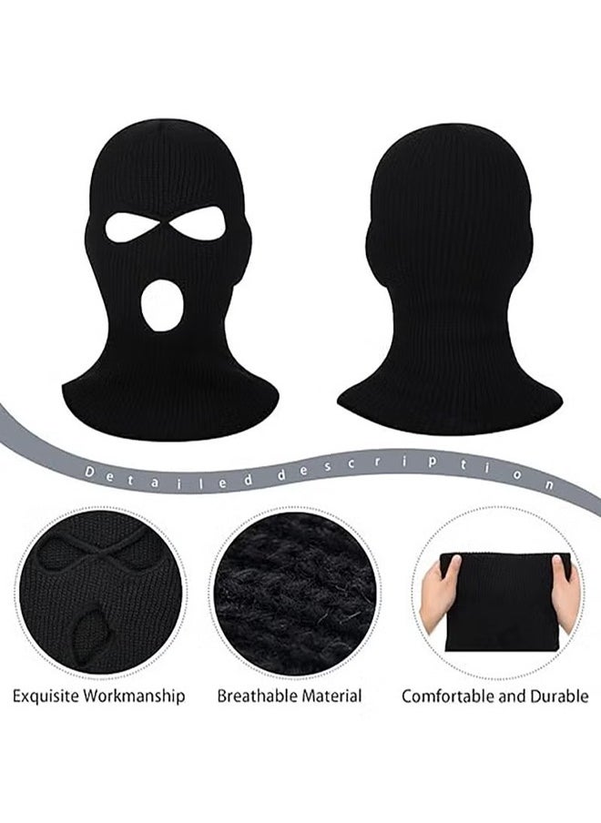HY 3 Hole Balaclava Full Face Mask Unisex Winter Neck Warm Knitted Balaclava Face Cover for Men Women Outdoor Sport Fishing Skiing One Size Fit All (Black)  - Image 3
