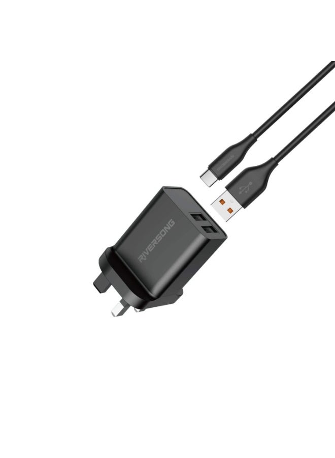 ريفرسونج شاحن حائط مزدوج المنافذ من Riversong – شحن سريع وآمن بمنفذي USB، تصميم مدمج، حماية ذكية متعددة، مناسب للهواتف الذكية والأجهزة اللوحية - Image 3