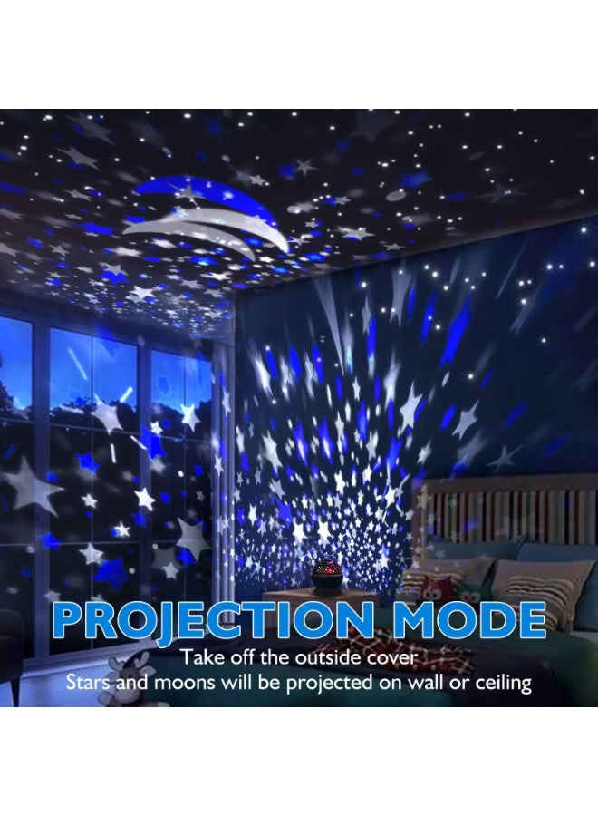 لمبة عرض النجوم للأطفال – بروجيكتور نجوم وقمر 360 درجة بتصميم دوّار وألوان متعددة، تعمل بالـ USB أو البطاريات – إضاءة ليلية مريحة لغرفة النوم باللون الازرق - Image 2