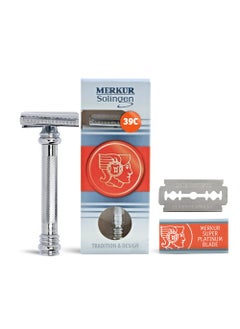 Merkur MERKUR 39C Double Edge Safety Razor, Slant Bar Design- Long Handle, Made in Germany, Plastic-Free, Two Piece Design 