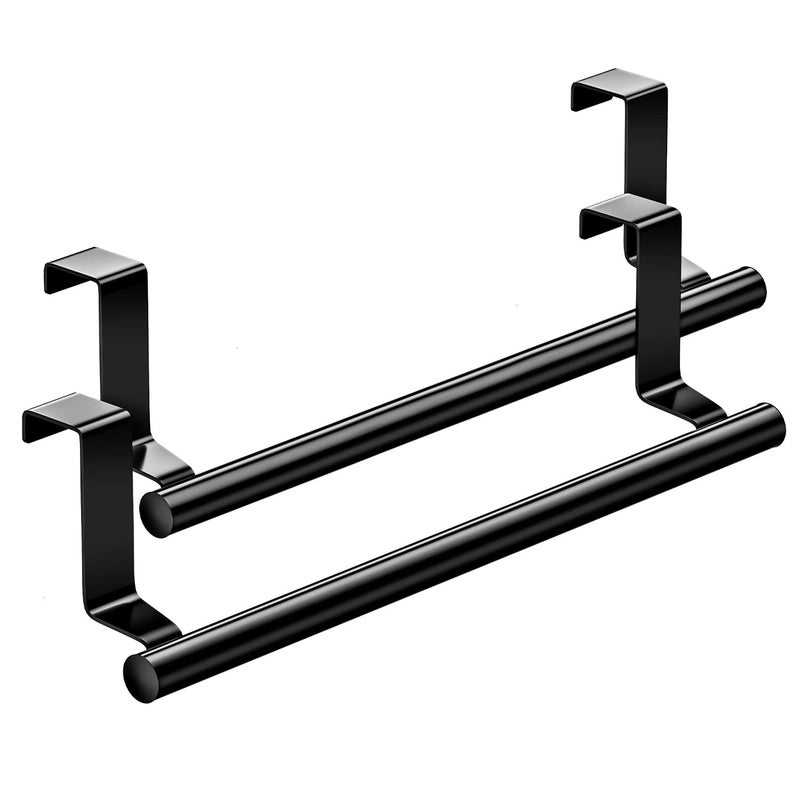 Mosuch Stainless Steel Over Door Towel Rack Bar Holders for Universal Fit on Over Cabinet Cupboard Doors 2 Pack (Black) - Image 1