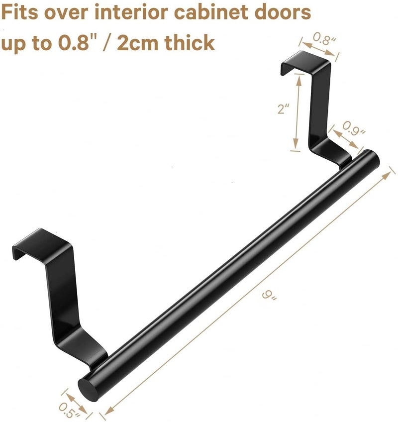 Mosuch Stainless Steel Over Door Towel Rack Bar Holders for Universal Fit on Over Cabinet Cupboard Doors 2 Pack (Black) - Image 2