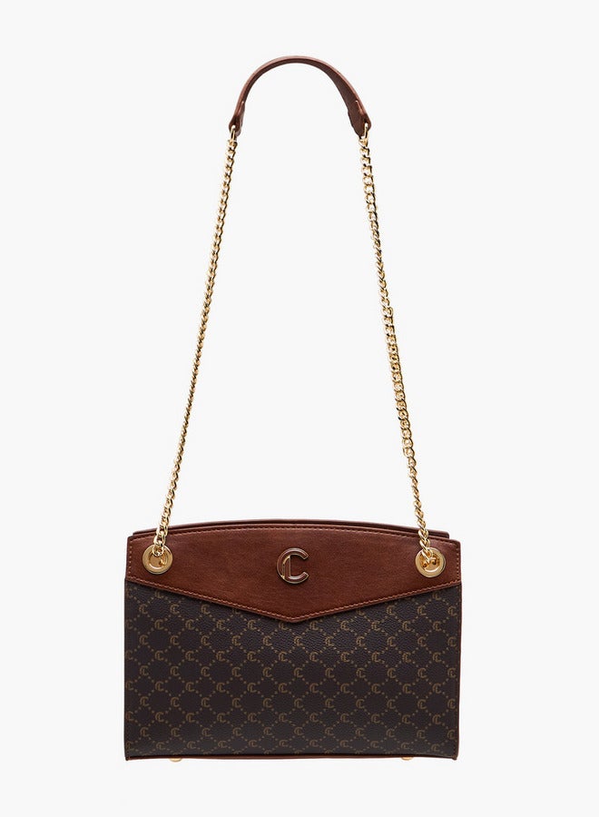 Le Confort Monogram Print Shoulder Bag with Chain Strap and Zip Closure  - Image 2