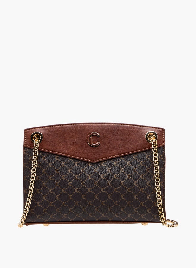 Le Confort Monogram Print Shoulder Bag with Chain Strap and Zip Closure  - Image 1