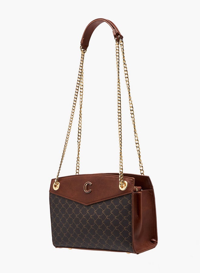 Le Confort Monogram Print Shoulder Bag with Chain Strap and Zip Closure  - Image 3