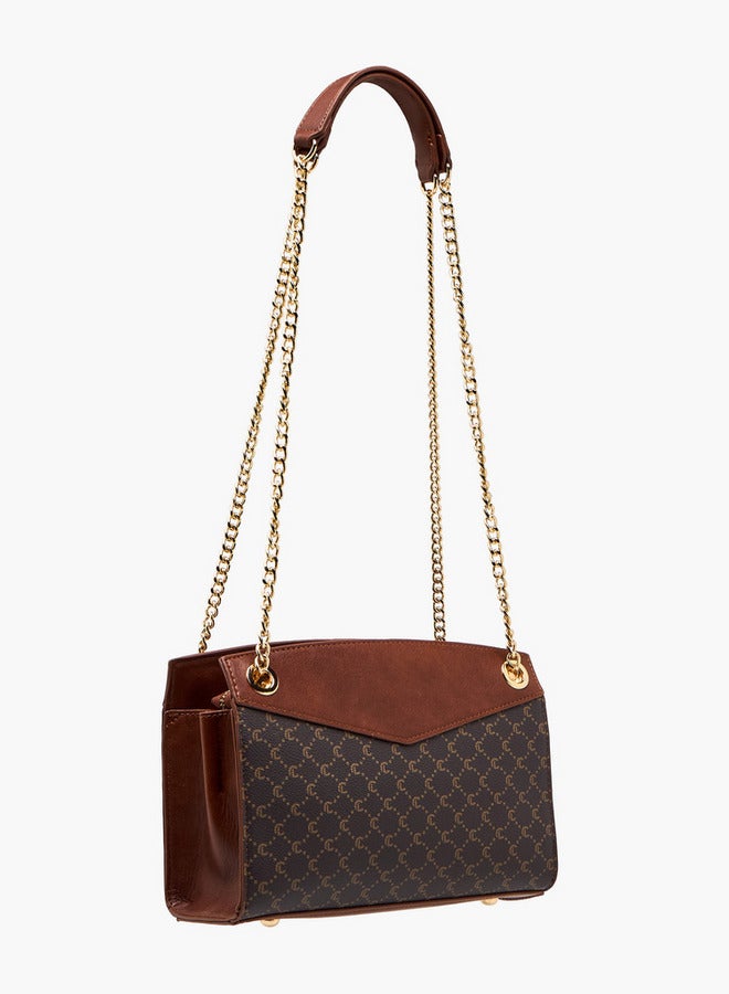 Le Confort Monogram Print Shoulder Bag with Chain Strap and Zip Closure  - Image 4