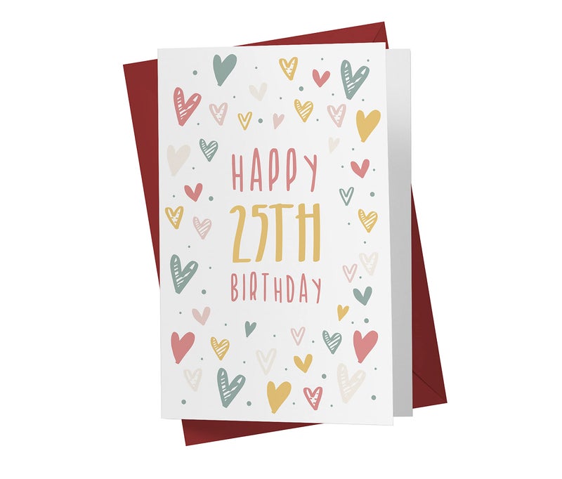 Karto 25th Birthday Card for Men Women - Large 5.5x8.5 inch 25 Years Old Birthday Cards for Him Her - Doodles - Image 1