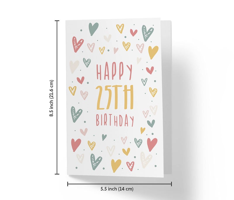 Karto 25th Birthday Card for Men Women - Large 5.5x8.5 inch 25 Years Old Birthday Cards for Him Her - Doodles - Image 4