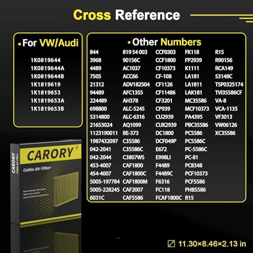 CARORY Cabin Air Filter w/Activated Carbon for Volkswagen Beetle, CC, Eos, Golf, Golf R, GTI, Jetta, Passat, Rabbit, Tiguan, Routan, Atlas, Audi A3, A3 Quattro, Q3, TT, RS, TTS, Quattro and More - Image 3