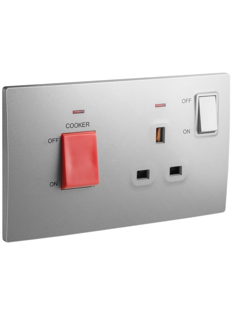 RACO RACO Legrand Mallia Senses 2-Gang Cooker Unit Control - 45A Double Pole Switch and 13A Switched Socket with indicator, Dark Silver - Image 1