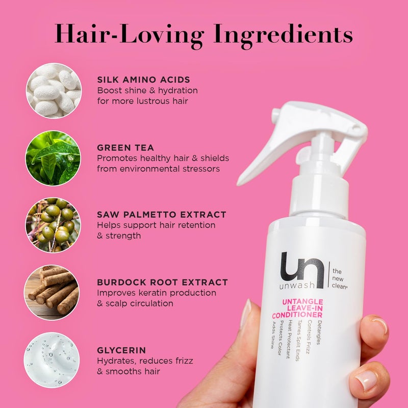 Unwash Untangle Leave-In Conditioner - Gentle Formula, Detangles, Controls Frizz, Enhances Shine, Protects Against Heat, Vegan, Cruelty Free, Sulfate & Paraben-Free, 6.25 fl oz - Image 4