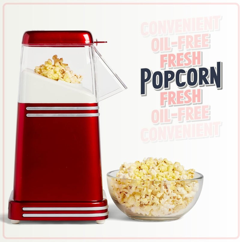 Nostalgia Hot-Air Electric Popcorn Maker, 8 Cups, Healthy Oil Free Popcorn with Measuring Scoop, Retro Red - Image 4