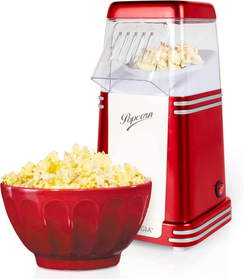 Nostalgia Hot-Air Electric Popcorn Maker, 8 Cups, Healthy Oil Free Popcorn with Measuring Scoop, Retro Red - Image 1
