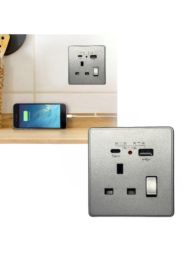 Metallic finish Universal Wall Power Socket with USB & Type-C Fast Charging (5V/3A, 9V/2A, 12V/1.5A) | 13A Switch with Indicator Light | Multi-Function Plug Socket | 30-Year Warranty  - Image 5