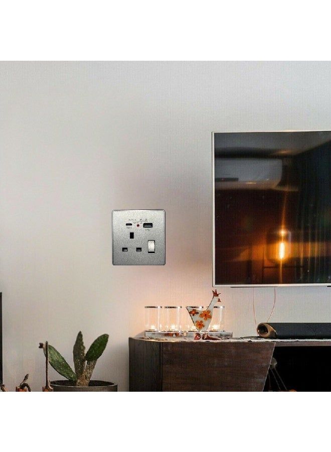Metallic finish Universal Wall Power Socket with USB & Type-C Fast Charging (5V/3A, 9V/2A, 12V/1.5A) | 13A Switch with Indicator Light | Multi-Function Plug Socket | 30-Year Warranty