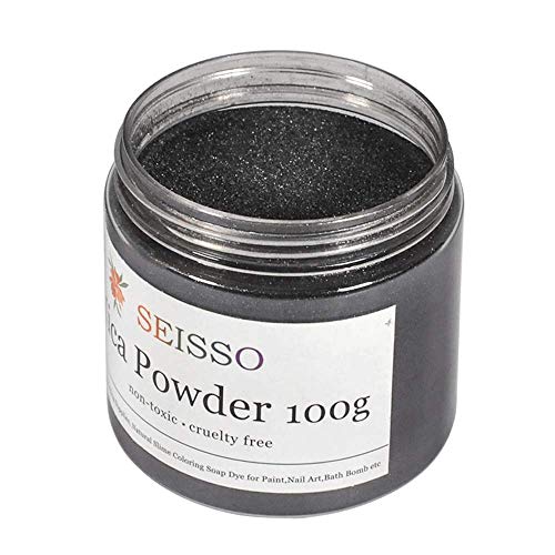 SEISSO Sliver Black Mica Powder for Epoxy Resin 3.5 oz /100g Powdered Pigment for Soap Colorant Bath Bomb Dye, Cosmetic Grade for Lip Gloss, Acrylic Nails Polish, Craft Projects - Image 1