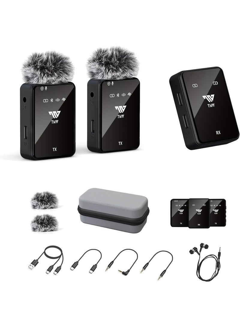 TNW N11 Wireless Lavalier Dual Microphone with Charging Box, Lapel Mic with One-click Noise Reduction, 50M, Compact Mic System for iPhone/ Android, Vlog, Podcast, Streaming, Video Recording, Interview - Image 1