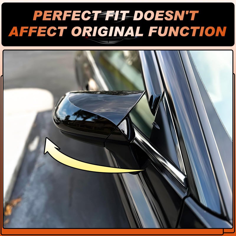 ACLONG Glossy Black Mirror Covers Fit for Toyota Camry 2018-2025 â€“ Ox Horn Design, Driver & Passenger Side Rearview Cap Replacement (1 Pair) - Image 4