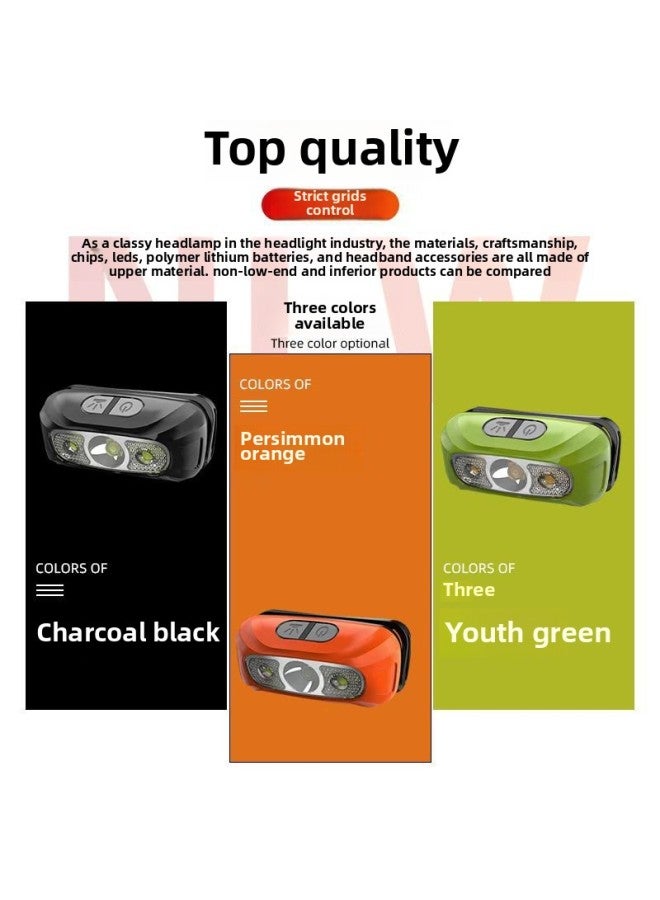 Loquat Lightweight Portable USB Rechargeable LED Headlamp High Brightness Night Fishing Smart Sensing Headlight Compact Outdoor Gear-Color:Normal-large Battery-green 15W (six-speed Mode, Always On For 5 Ho - Image 3