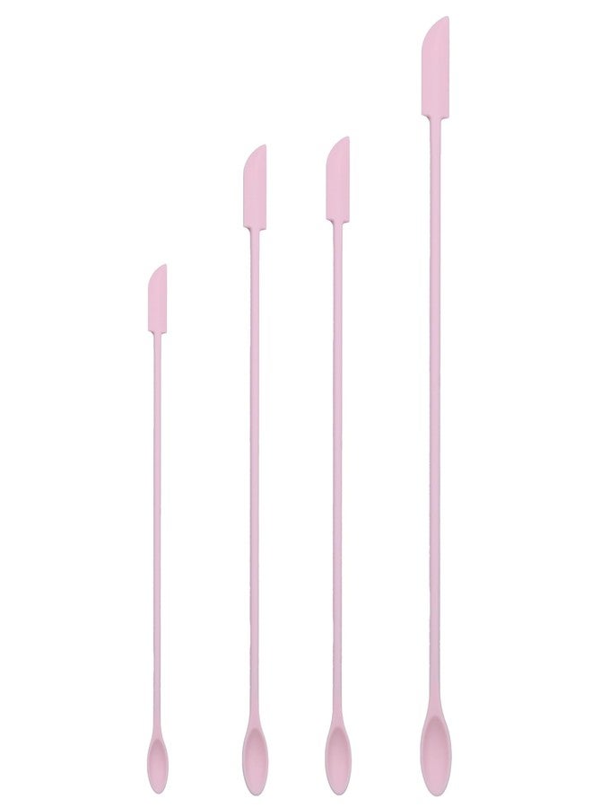 AUXBC 4Pcs Pink Mini Silicone Spatula Set, Tiny Makeup Spatulas Cosmetics Scraper, Small Rubber Spatula Food Scraper, Jar Scrapers for Beauty Products and Kitchen Use - Image 1
