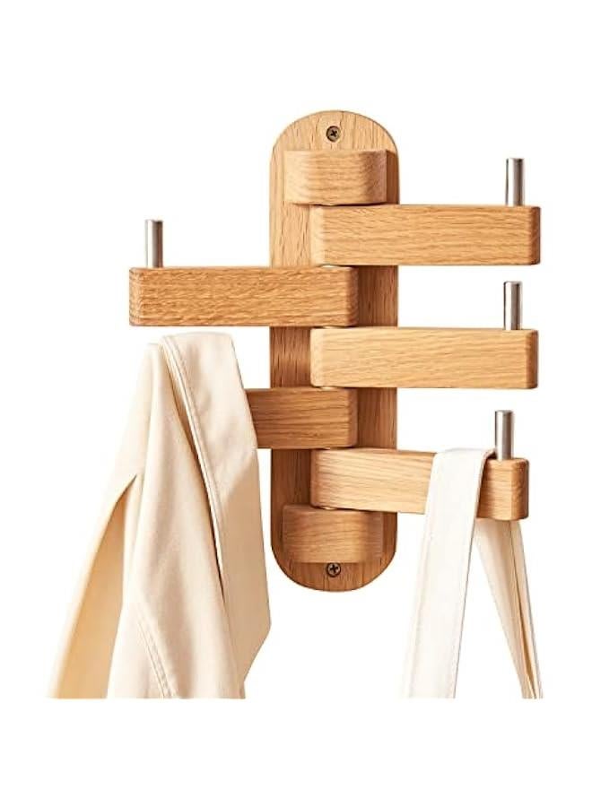 Arabest Oak Wood Wall Coat Hooks with 5 Swivel Foldable Arms, 12'' Length Coat Rack Hat Hooks for Bathroom Entryway Bedroom Office Kitchen, Heavy Duty (Natural) - Image 1